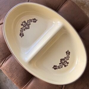 Vintage Pfaltzgraff Village Oval Divided Vegetable Serving Dish Floral USA